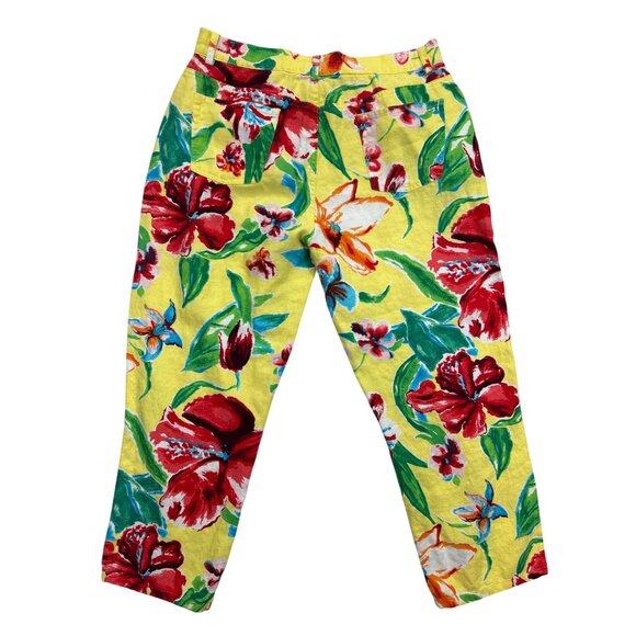 Ralph Lauren Pants Womens 12 Yellow Tropical Floral Pattern Linen Ankle - Picture 2 of 7